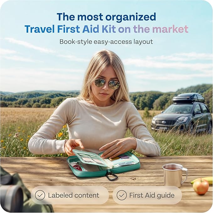 KeepGoing Travel First Aid Kit for Car, Home, Hiking, Camping and Outdoor Emergencies - First Aid Kit Travel Size TSA-Approve