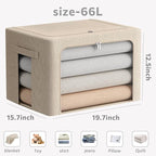 FHSQX 2 Pack Clear Window Storage Bins - Large Stackable Linen Fabric Storage for Clothes Foldable Container Organizer Set wi