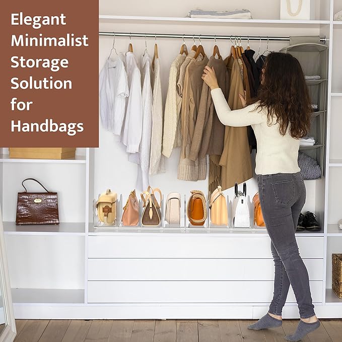 SURETIVIAN 2-Pack Purse Organizers for Closet, Adjustable Small Shelf Divider Rack for Closet, Clear Handbag Storage Organize