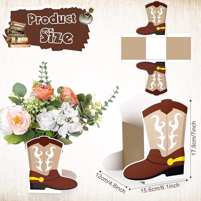 8 Set Western Cowboy Boots Flower Boxes Centerpiece Boot Shape Gift Boxes Western Party Decoration Vase Centerpieces for Tabl