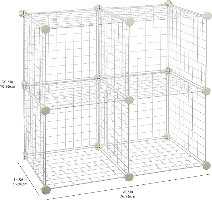 Amazon Basics 4 Cube Wire Grid Storage Organizer, Closet Organizer and Shelves, Stackable, Space-Saving, Easy to Assemble, 14