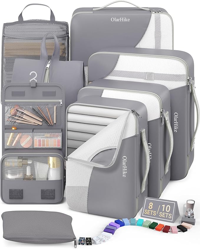 8 Set Packing Cubes for Travel, Gifts for Women Mom,Anti-Tearing Suitcase Organizer for Luggage with Shoe & Hanging Toiletry 