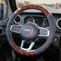KAFEEK Wood Grain Steering Wheel Cover, Universal 15 Inch, Car Steering Wheel Protector Men Women, Comfort Finger Grips, Brea