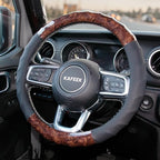 KAFEEK Wood Grain Steering Wheel Cover, Universal 15 Inch, Car Steering Wheel Protector Men Women, Comfort Finger Grips, Brea