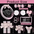 BBTO 42 Pcs Pink Bow Car Accessories Set for Women Pink Steering Wheel Cover Bow Hook Car Coaster Air Vent Clip Seat Belt Covers Diamond Rings Sticker Coquette Cute Gifts