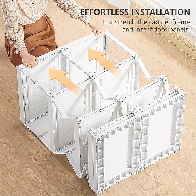 HOMCOM Portable Wardrobe Closet, Folding Clothes Storage Organizer with 6 Cube Compartments, Hanging Rod, 8 Magnet Doors, Whi