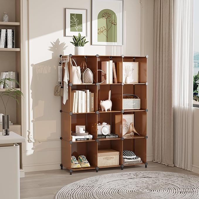AWTATOS Cube Storage Organizer, Storage Cubes Shelves Bookshelf, 12 Cube Closet Organizers and Storage, DIY Stackable Plastic