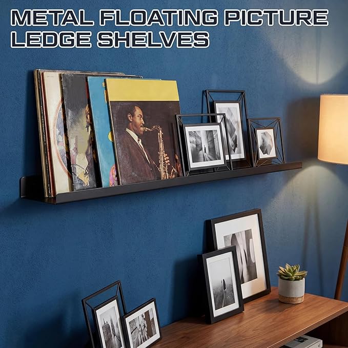 Pinkunn 4 Pack 36 Inch Metal Floating Picture Ledge Shelves, Wall Mounted Picture Shelf with Lip Heavy Duty Industrial Iron D