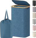 Lifewit 100L Laundry Basket with Lid, Clothes Hampers for Laundry with Bamboo Handles and 1 Removable Bag, Large Foldable Lau