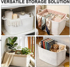 65L Large Blanket Basket,21"x16"x12" Rectangle Storage Bin with Handles,Woven Rope Laundry Basket for Toys, Clothes,Pillows,M
