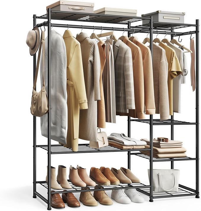 SONGMICS Portable Closet Wardrobe, Clothes Rack, Closet Organizers and Storage, Freestanding Clothing Rack with 7 Shelves, 2 