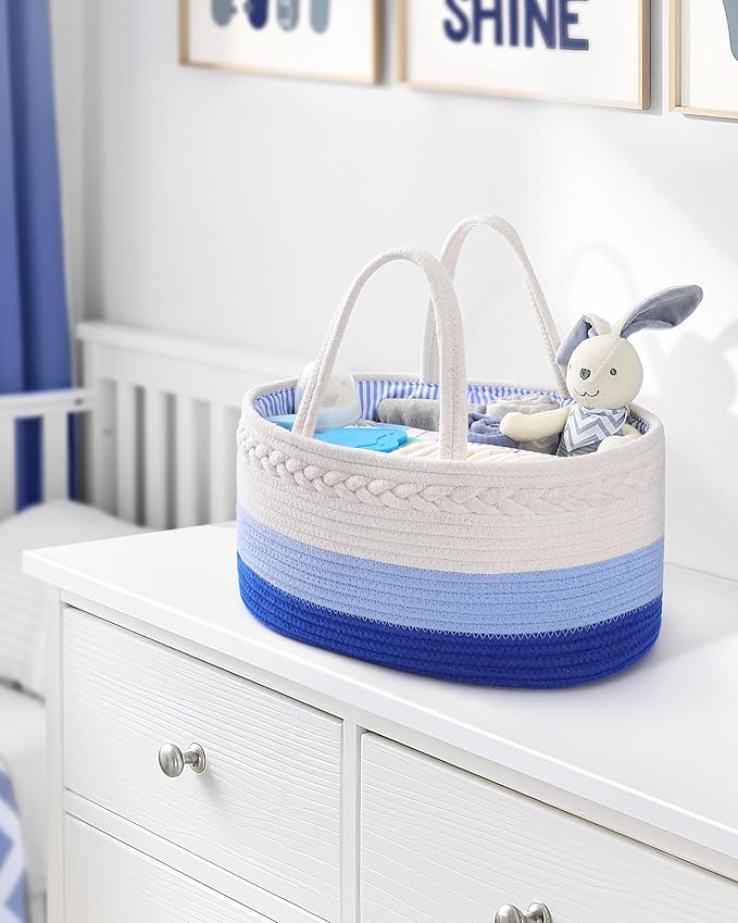Maliton Baby Diaper Caddy Organizer, Cotton Rope Diaper Caddy Basket, Large Storage Basket for Newborn Boys and Girls, Gift f