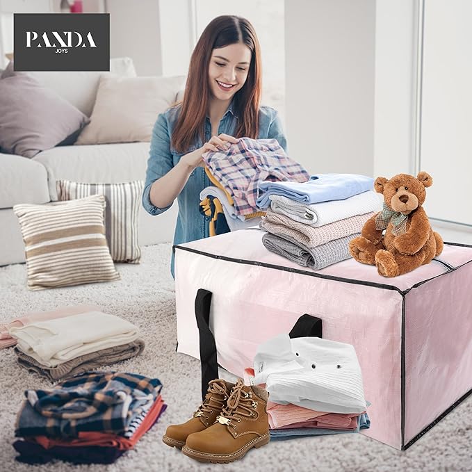 PANDA JOYS Extra Large Moving Bags with Zippers & Carrying Handles, Heavy-Duty Storage Tote for Space Saving Moving Storage, 
