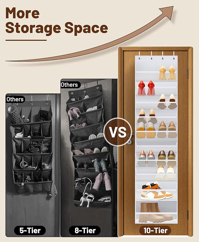 MISSLO 10 Tier Over the Door Shoe Organizer Breathable Mesh Hanging Shoe Rack for Closet Storage Shoe Holder for Door Fit 20 