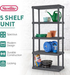 Sterilite 5 Shelf Unit, Heavy-Duty Shelving Storage Rack for Home and Garage, Gray - Multipurpose Plastic Organizer Shelves f