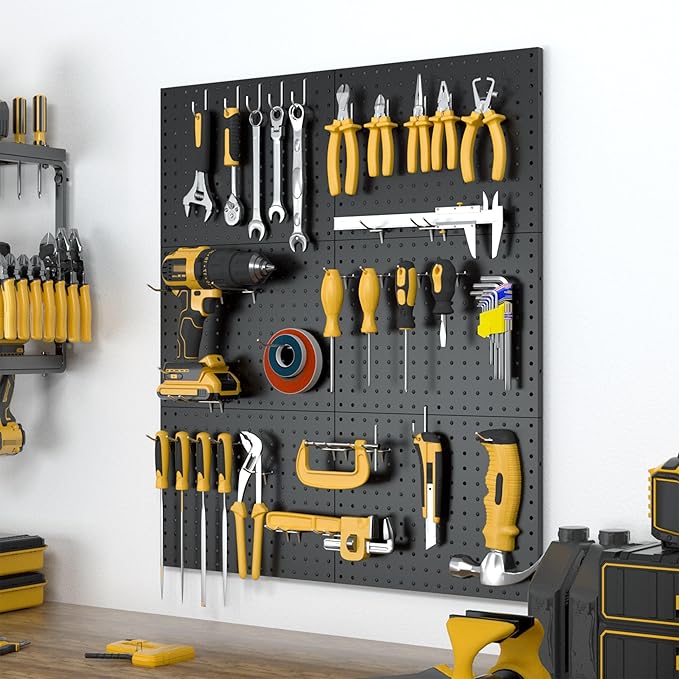 Spampur Peg Board, 6 Pack Metal Pegboard Panels Black Pegboards Wall Organizer with 50 Hooks, Heavy Duty Peg Board for Walls 