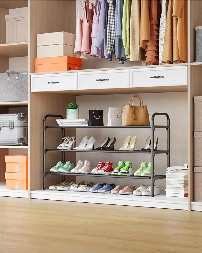 Kitsure Extra-Long Shoe Rack for Closet, Shoe Organizer for Front Door Entrance, Stackable Shoe Shelf, Detachable Closet Orga