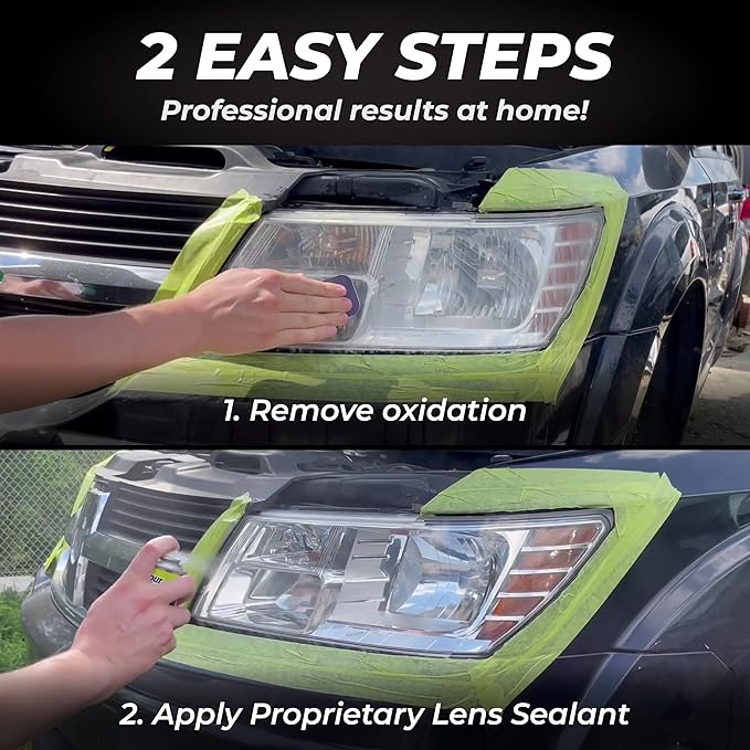 Detour Heavy Duty Headlight Restoration Kit - 2 Easy Steps to Professionally Restore Yellowed and Clouded Plastic Headlights,