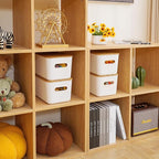Citylife Storage Bins with Bamboo Lids 7QT Plastic Storage Containers Stackable Organizer Boxes with Handle for Desk Snacks, 