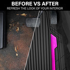 CAR PASS Heavy Duty Rubber Car Mats Metallic, Aluminum Film All Weather Floor Mats Waterproof Universal Trim to Fit for SUV Sedan Van 4 Piece Anodized Deep Dish Two-Tone Sporty Black Hot Pink Chrome