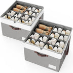 Criusia Shoe Organizer for Closet, 2 Pack Foldable Shoe Storage Organizer Box Bin with Adjustable Dividers and Clear Cover, C