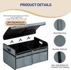 YSSOA Car Trunk Organizer with Lid, Collapsible 2 Compartment Automotive Storage Box, 600D Waterproof Oxford Polyester 50L