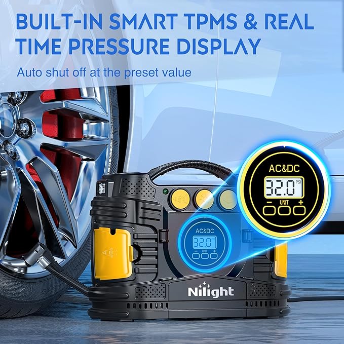 Nilight Tire Inflator Portable Air Compressor Dual Power for Car 12V DC and Home 110V AC Tires Pump Pressure Gauge Fast Inflate Auto Shutoff for Cars SUV Motorcycle Bicycle