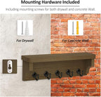 Nekon Key Holder for Wall, 11.8" W x 3.5" H x 2.8" D Decorative Key Organizer with Floating Shelf, Wall Mount Key Rack with 5