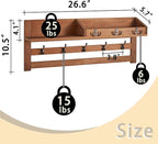 Coat Rack Wall Mount with Shelf - Wooden Entryway Organizer for Hanging Coats, Keys, Hangers - Space Saving Durable Wood Hold
