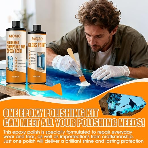 JAOJAO Resin Polishing Kit, Resin Polish Brilliant Gloss Long-Lasting Protection Mirror Effect Scratch Resistant Wear Resistant for Sanding and Polishing