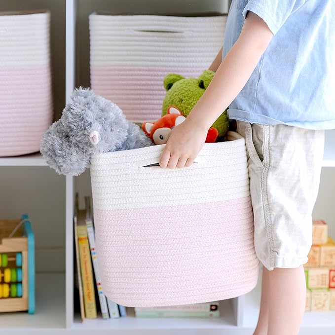 NaturalCozy Storage Cubes 11 Inch Cotton Rope Woven Baskets for Organizing, 3-Pack | Cube Storage Bin | Square Storage Basket