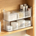 PAVSTINE 2-Tier Stackable Medicine Cabinet Organizer, Narrow Bathroom Makeup Organizer with Lipstick Holders & Cotton Swab Ca