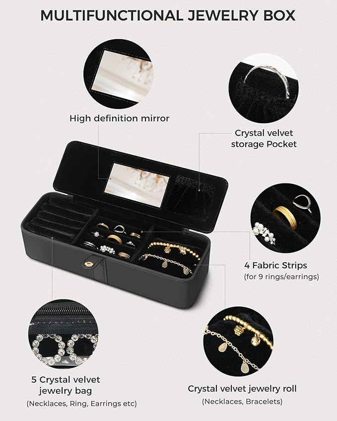 HOMEHIVE Travel Jewelry Organizer Box – Leather Jewelry Case Gift for Women and Girls – Jewelry Organizer and Storage with 5 
