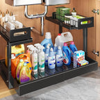 1 Pack Expandable Under Sink Organizers And Storage With Upgrade Ball-Bearing Slide Tracks,2-Tier Pull Out Under Cabinet Orga