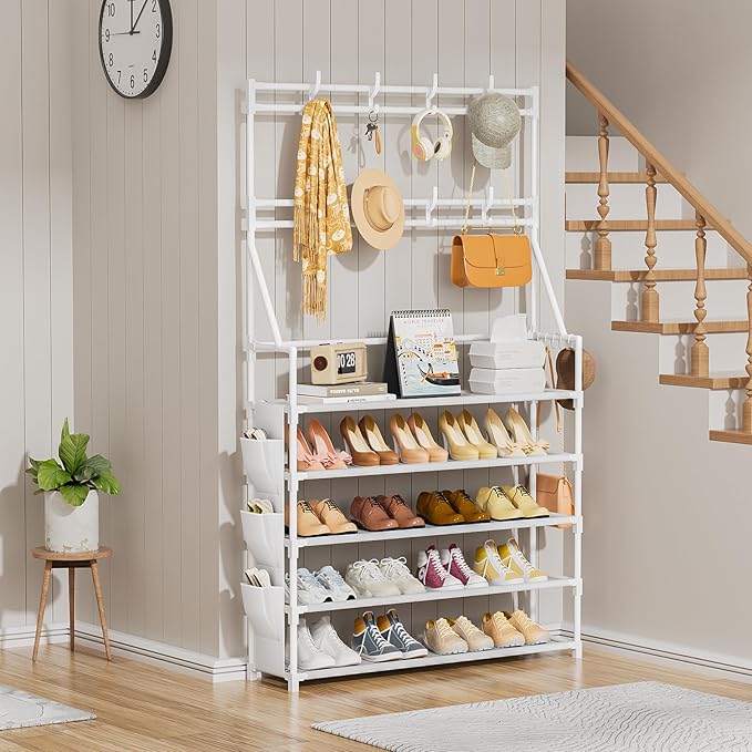 OYREL Shoe Rack 5 Tier Shoe Racks Organizer 20-25 Pairs Shoes Rack for Closet Entrance Shoe Storage Shelf with Hooks and Side