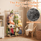 LAMU Stuffed Animal Storage, Wooden Zoo Stuffed Animal Holder with Elastic Cords, Space Save Plush Toy Cage, Double Capacity 