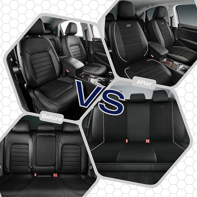 Skechers Air-Cooled Memory Foam Seat Cover, Mesh Thick Car Seat Covers,Piping Leather Car Seat Cover Full Sets,Airbag Compati
