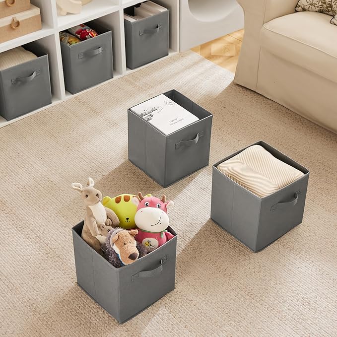 MAX Houser 6 Pack Foldable Fabric Storage Bins with Handles - Ideal for Closet Organization, Bedroom and Nursery (Grey, 10.5"