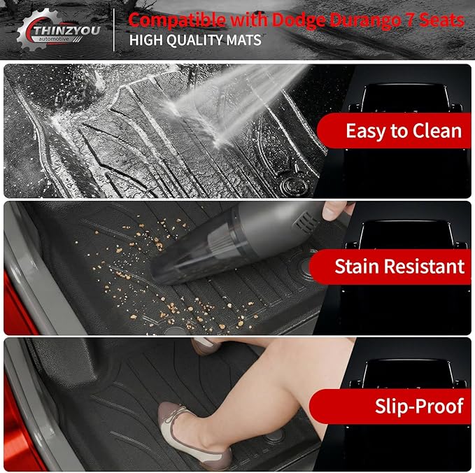 Floor Mats Compatible with 2016-2025 2026 Dodge Durango 7 Seats Cargo Mat Back Seat Cover Protector 2024 Durango Accessories (Fit 7 Seats, 3rd Row Backrest Mats+Trunk Mat+Floor Mats)