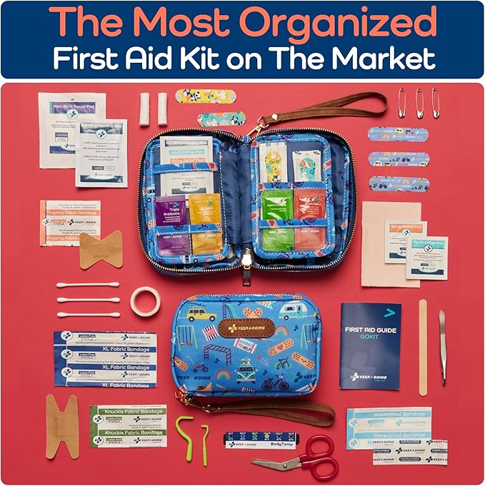 KeepGoing Travel First Aid Kit for Kids – 130 Pc. for Car, Home, Purse, Diaper Bag & Backpack with Latex-Free Bandages - Mini