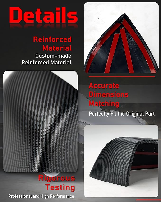 Side Mirror Caps Cover Compatible with Tesla Model 3 2017 2018 2019 2020 2021 2022 2023 2024 2025 Matte Carbon Fiber Mirror Covers