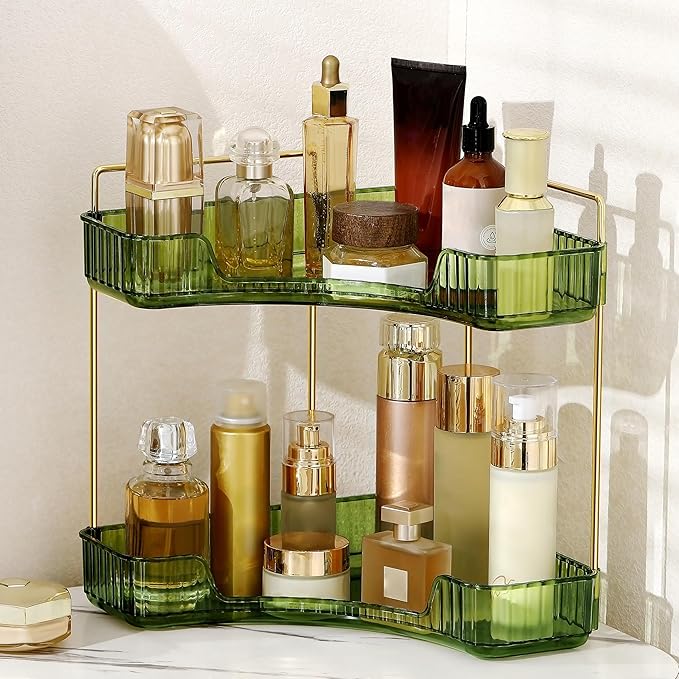 YCIA&DONE Corner Bathroom Counter Organizer, Makeup Organizer for Vanity, Skincare Cosmetic Perfume Tray, Corner Countertop S