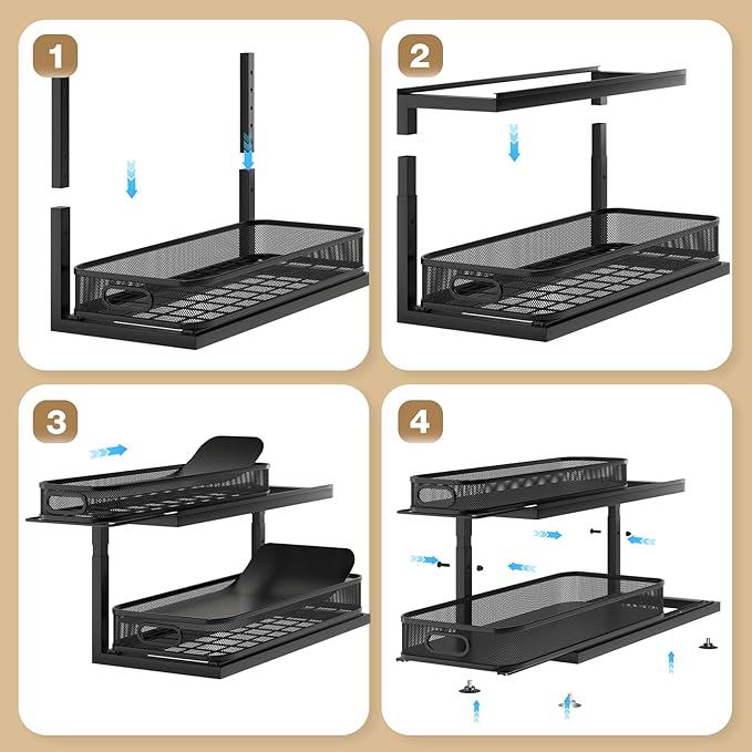 2-Pack 21.3 IN Depth Under Sink Organizer With Next-Gen Ball-Bearing Slides,Sophisticated Mesh 2-Tier Pull Out Shelf for Kitc