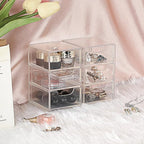 BTSKY 2 Pack Small Acrylic Storage Organizer with Drawers, 3-Layer Clear Desktop Organizer for Office Supplies Mini Storage B