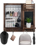 Key Holder for Wall, Mail Organizer Wall Mount with 5 Hooks and Shelf, Home Decorative with 5 Double Hooks and Chalkboard for