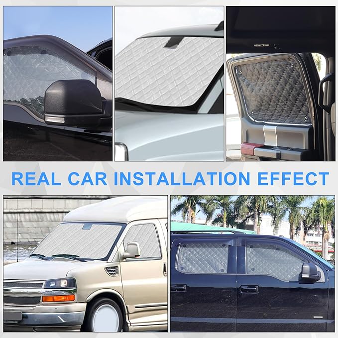 Windshield Sun Shade 3 Set for1996-2022 Express/GMC Savana, Insulated Front Seat Side Sunshade for All Seasons, Blockout UV Reflector Privacy Protection