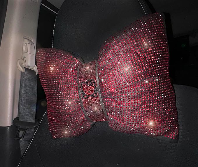 Fashion Car Ultra Bling Steering Wheel Cover with Sparkly Diamond Rhinestones, Gorgeous Accessory with Anti Slip Lining Extra Bling Especially Shiny Cat Exotic Universal (Pillow Red)
