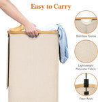 Lifewit 120L Laundry Basket with Lid, Clothes Hampers for Laundry with Bamboo Handles and 2 Removable Bag, Large Foldable Lau