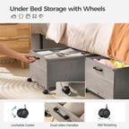 Under Bed Storage with Wheels, Wooden Under Bed Drawers On Wheels, Rolling Under Bed Shoe Storage, Space Saving,Grey,70L