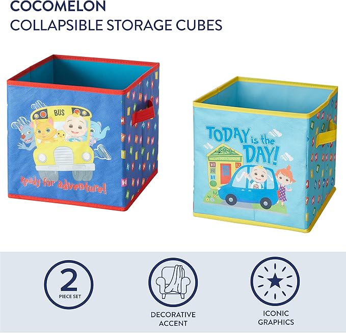Idea Nuova Cocomelon Set of Two Spacious Collapsible Storage Cubes, 10"x10"